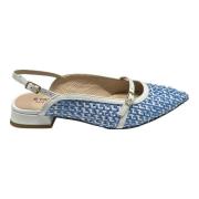 Leren en raffia ballerina schoenen Status , Blue , Dames