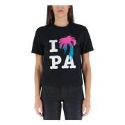 Katoenen T-shirt I Love Pa Palm Angels , Black , Dames