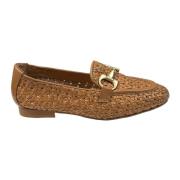 Gevlochten leren gesp loafers Status , Brown , Dames