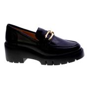 Zwarte leren loafers met gouden metalen detail Unisa , Black , Dames