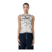 Tattoo Rose & Bird Print Tank Top Jean Paul Gaultier , Beige , Dames