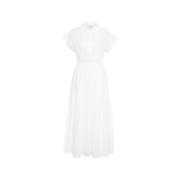 Witte Overhemdjurk met Gelaagde Rok Kaos , White , Dames