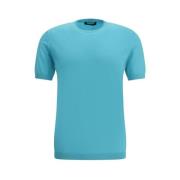 Geribbelde Crew Neck Gebreid T-Shirt Moorer , Blue , Heren