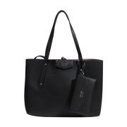 Zwarte Leren Tote Tas met Rits Guess , Black , Dames