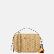 Laurent David Leo crossbody box tas raffia taupe