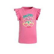 Orange Stars T-shirt Manuela met printopdruk en ruches roze Meisjes St...