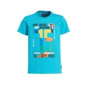 Me & My Monkey T-shirt Mylo met printopdruk blauw Jongens Katoen Ronde...