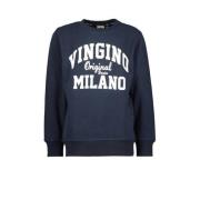 Vingino sweater met logo donkerblauw Logo - 116 | Sweater van Vingino