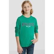 anytime longsleeve met tekstopdruk groen Jongens Katoen Ronde hals Tek...