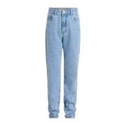 Shoeby high waist straight fit jeans met all over print light blue den...
