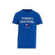 Tommy Hilfiger T-shirt met tekst helderblauw Jongens Katoen Ronde hals...
