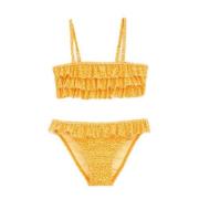 WE Fashion bandeau bikini met ruches geel/wit Meisjes Polyamide All ov...