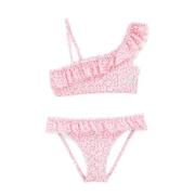 WE Fashion one shoulder bikini met ruches roze/wit Meisjes Polyamide B...