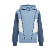 WE Fashion trui met tekst donkerblauw/lichtblauw/wit Jongens Katoen Ca...