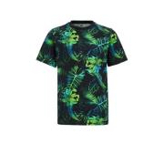 WE Fashion T-shirt met bladprint groen/zwart/blauw Multi Jongens Katoe...