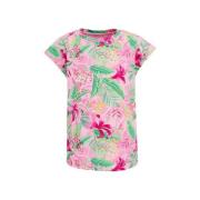 WE Fashion T-shirt met bladprint roze/groen Meisjes Katoen Ronde hals ...