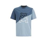 WE Fashion T-shirt grijsblauw Jongens Biologisch katoen Ronde hals Mee...