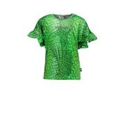 SuperRebel T-shirt Benica groen Meisjes Polyester Ronde hals Dierenpri...