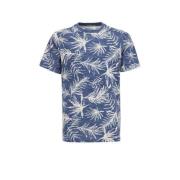 WE Fashion T-shirt met bladprint blauw Jongens Katoen Ronde hals Blad ...