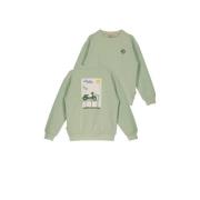 Moodstreet sweater met backprint lichtgroen Backprint - 110/116