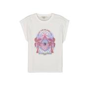 Garcia T-shirt met printopdruk wit/roze/lila Meisjes Katoen Ronde hals...