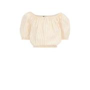 WE Fashion gestreepte off shoulder top brons/wit Streep - 98/104