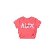 Alix Mini T-shirt met tekst koraalrood Meisjes Viscose Ronde hals Teks...
