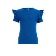 WE Fashion T-shirt blauw Meisjes Stretchkatoen Ronde hals Effen - 92