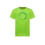 TYGO & vito T-shirt James met logo neongroen Jongens Polyester Ronde h...