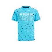 WE Fashion T-shirt met all over print blauw/donkerblauw Jongens Katoen...