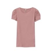 NAME IT MINI ribgebreid T-shirt NMFKAB met kant mauve Roze Meisjes Str...