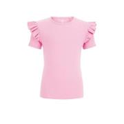 WE Fashion T-shirt roze Meisjes Stretchkatoen Ronde hals Effen - 92