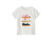 NAME IT MINI T-shirt NMFFANG met printopdruk en 3D applicatie wit Meis...