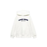 Mango Kids hoodie met tekst wit/donkerblauw Sweater Tekst - 116