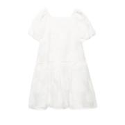 Mango Kids jurk wit Meisjes Polyamide Vierkante hals Effen - 116
