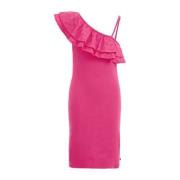 WE Fashion jurk Roze Meisjes Stretchkatoen One shoulder Effen - 170/17...