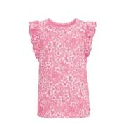 WE Fashion gebloemd T-shirt roze Meisjes Katoen Ronde hals Bloemen - 1...