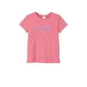 s.Oliver T-shirt met tekst roze Meisjes Katoen Ronde hals Tekst - 92/9...