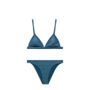 Mango Kids triangel bikini met lurex blauw Meisjes Polyamide Effen - 1...