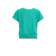 WE Fashion T-shirt groen Meisjes Polyester Ronde hals Effen - 134/140