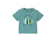 s.Oliver baby T-shirt met printopdruk petrol Blauw Jongens Katoen Rond...