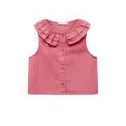 Mango Kids blouse koraal rood Meisjes Linnen Peter Pan-kraag Effen - 1...