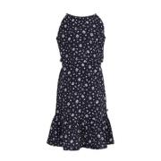 WE Fashion gebloemde halter jurk donkerblauw/wit Bloemen - 158/164