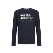 JACK & JONES JUNIOR longsleeve JJLUKE met logo donkerblauw Jongens Kat...