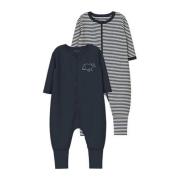 NAME IT BABY pyjama - set van 2 donkerblauw/wit Jongens Katoen Ronde h...