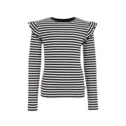 WE Fashion gestreepte longsleeve roze/wit Zwart Meisjes Stretchkatoen ...