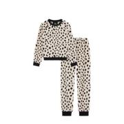 WE Fashion fleece pyjama met panterprint ecru/zwart Panterprint - 146/...