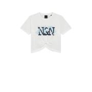 NIK&NIK T-shirt Lacie met printopdruk en open detail offwhite Wit Meis...