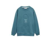 Mango Kids sweater blauw Trui Jongens Katoen Ronde hals Printopdruk - ...