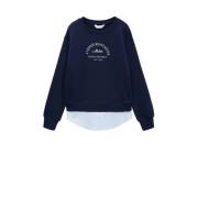 Mango Kids sweater blauw Trui Meisjes Katoen Ronde hals Tekst - 128